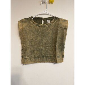 Zenana Distressed Sleeveless Crop Top w/ Padded Shoulders